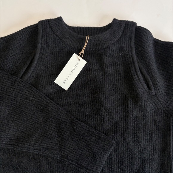 Moon River Women's Small Black Cutout Sweater Mini Dress Ribbed Long Sleeve NEW - Picture 1 of 7
